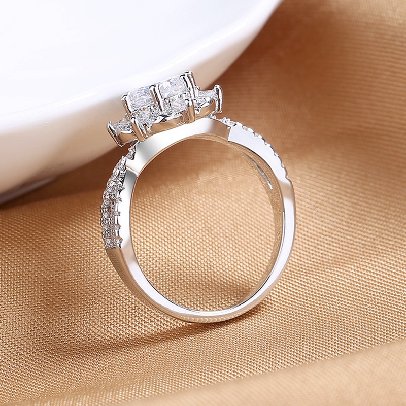 Fancyqube Fancycube Cincin Lapis Silver Bahan Metal Bentuk Kotak Aksen Zirconia Untuk Pernikahan