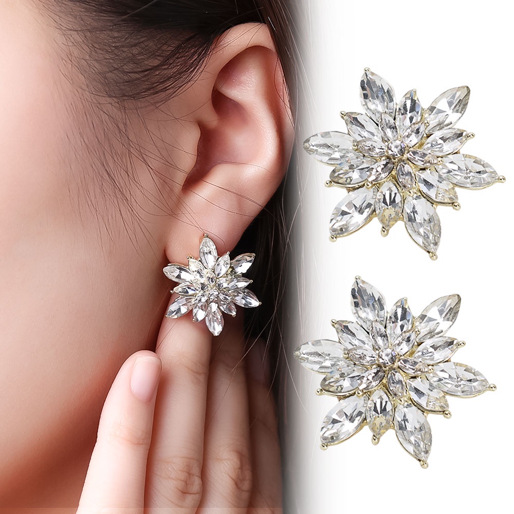 Anting S925 Silver Needle Bentuk Bunga Matahari Snowflake Aksen Berlian Imitasi