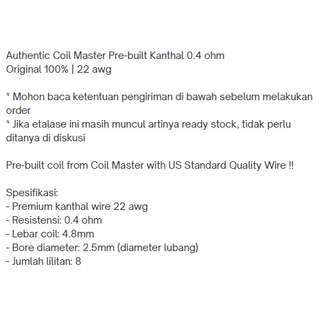 [Koil A1] CM Pre-built 0.4 | 22 AWG | 0,4 kawat 2.5mm kumparan kooil