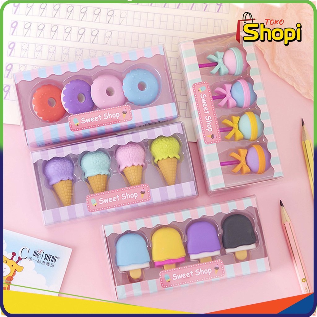 

Penghapus Pensil Karakter Sweet Shop Cone Lolipop Ice Cream Donut Set 4 837