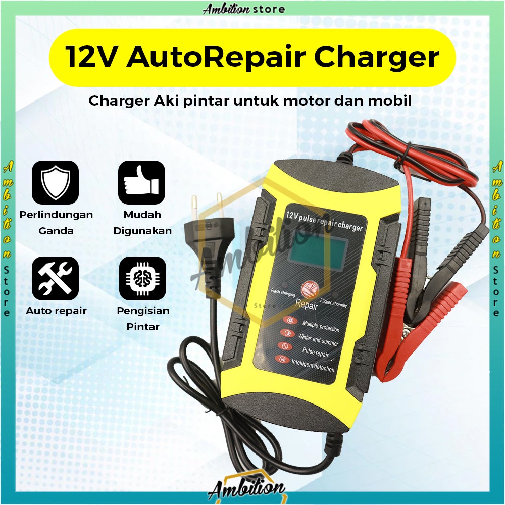 Venus Intelligent Battery Charger Aki Mobil 12V6A - 𝐂𝐚𝐬 𝐀𝐤𝐢 𝐌𝐨𝐛𝐢𝐥 𝐌𝐨𝐭𝐨𝐫 𝟏𝟐𝐕 𝟔𝐀 Pulse Repair battery Automatic smartcharger