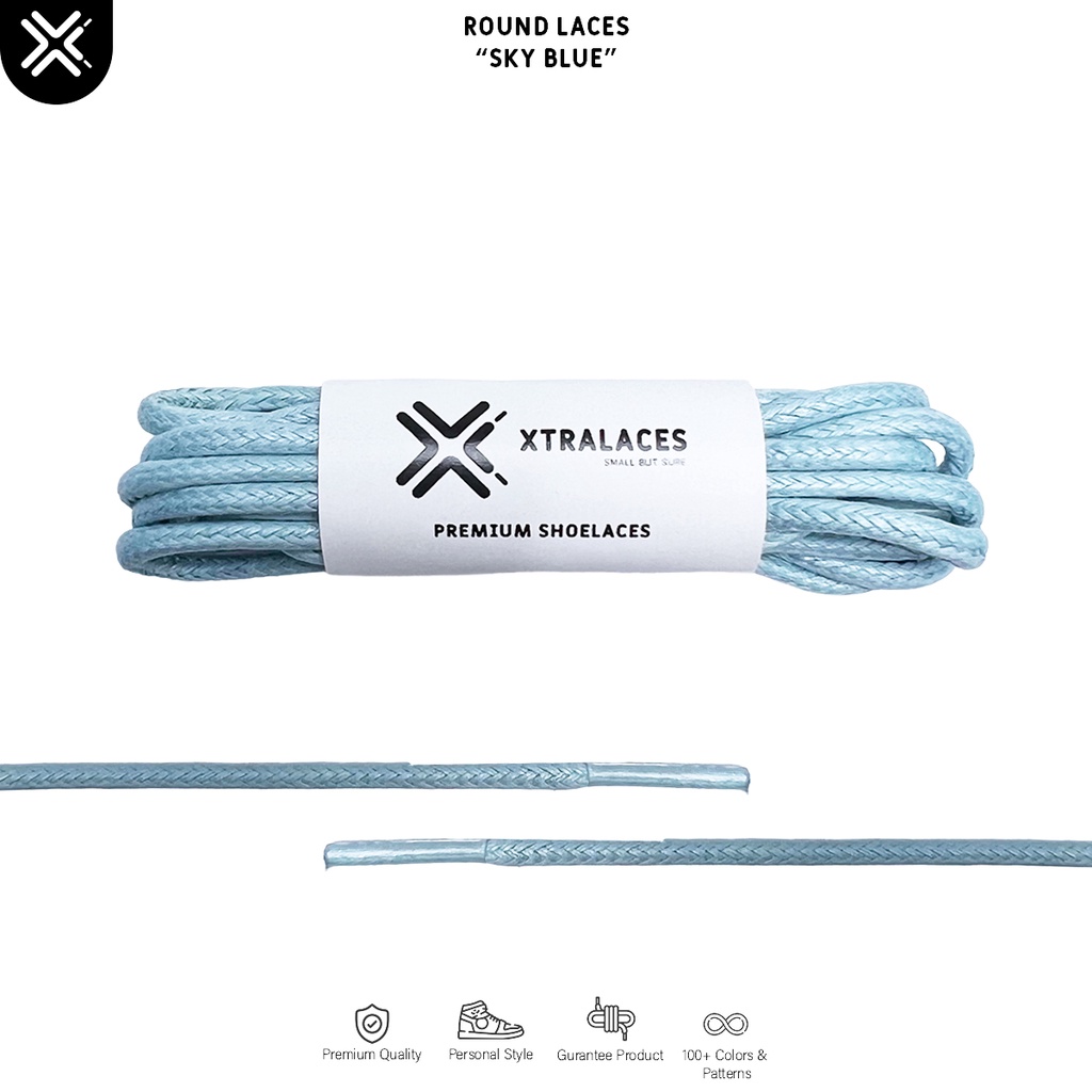 TALI SEPATU LILIN BULAT SKY BLUE (WAXED LACES) | PREMIUM SHOELACES