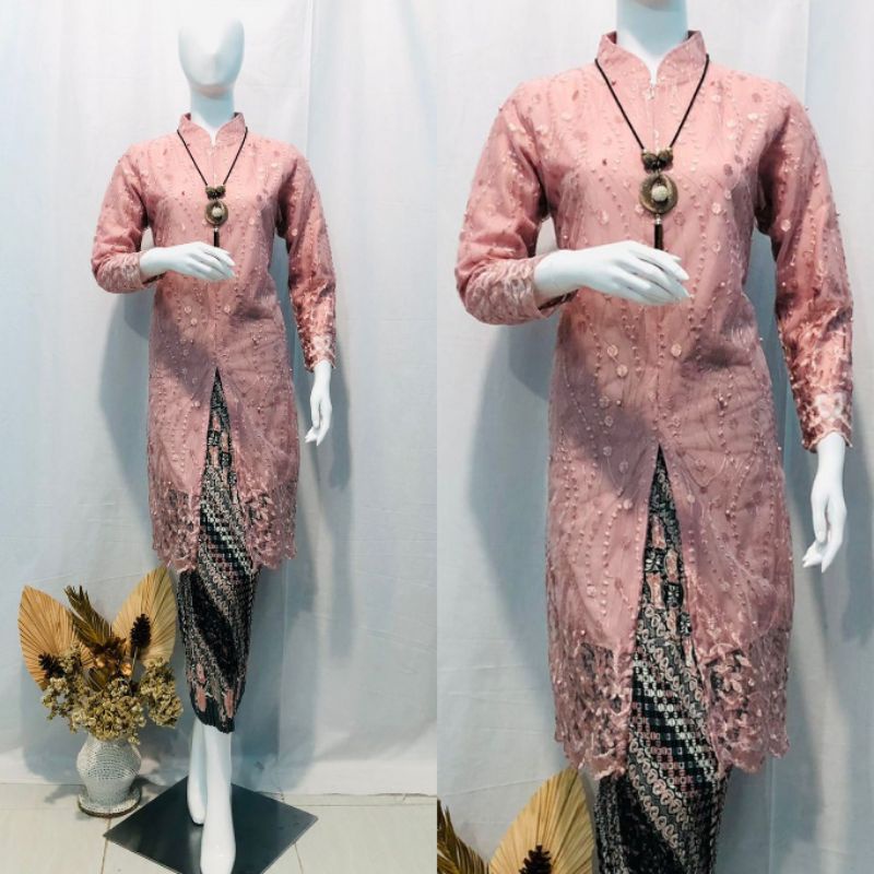 Kebaya Tunik / Kebaya Brokat / Kebaya Kerah Sanghai Tile Payet / Kebaya Modern / Kebaya Terlaris Retseleting Depan Busui