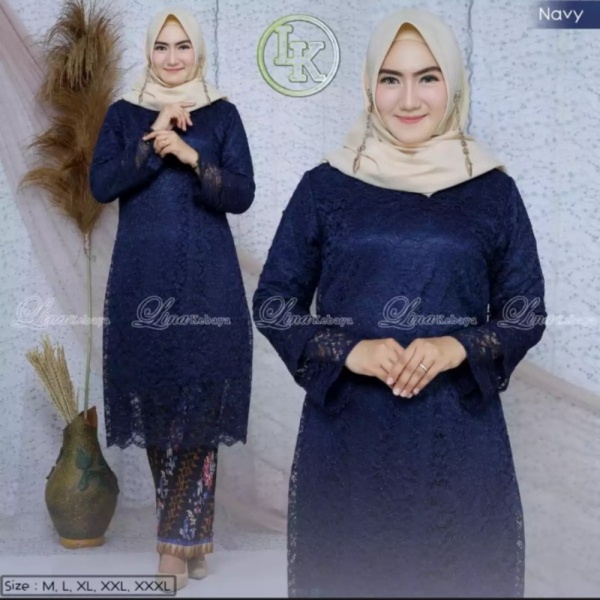 Dijual setelan kebaya set tunik brokat/kebaya terbaru 2021/kebaya wisuda - navy M Diskon