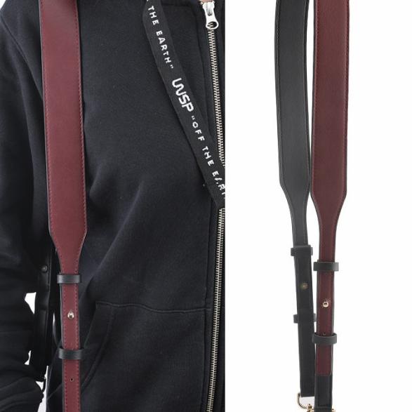 MK Ajustable Leather Bag Strap Two One Strap Tali Tas Panjang Pendek - Merah+Hitam