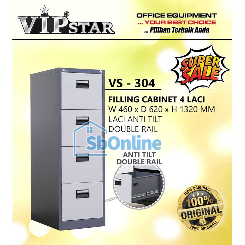 FILING CABINET LEMARI ARSIP BESI 4 LACI VIP VS 304 KOKOH KUAT ORIGINAL