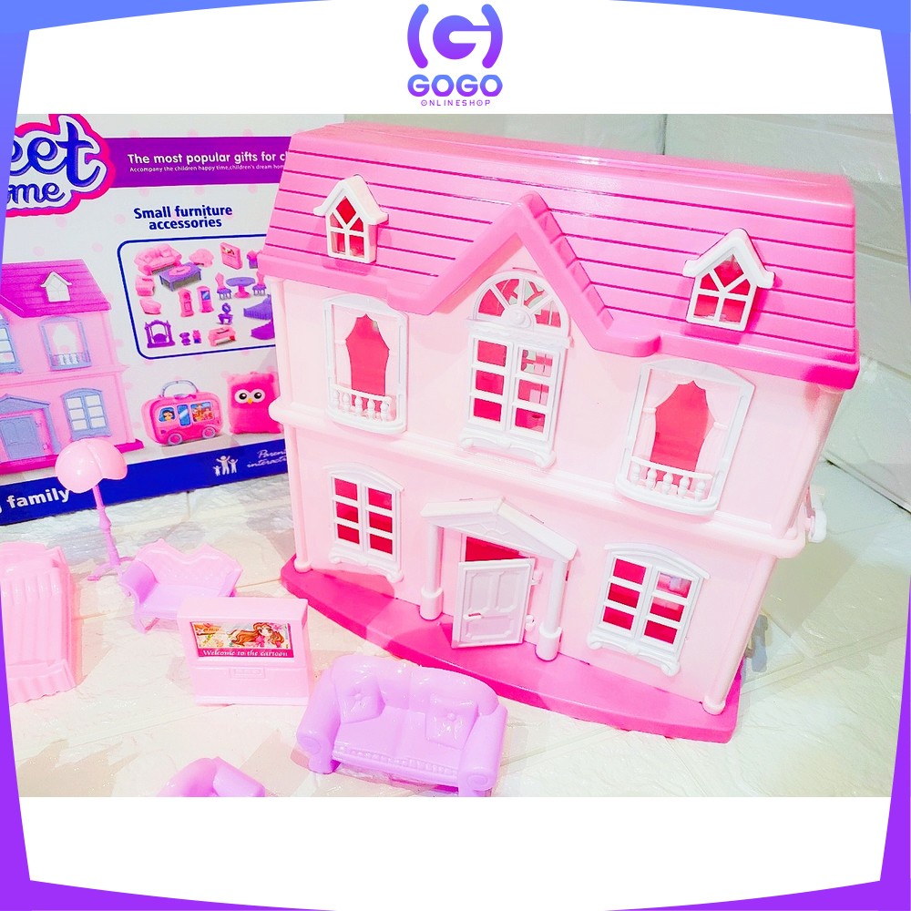 GOGO-M123 Mainan Rumah Rumahan Anak Perempuan Set Lengkap Perabot Dengan Koper Troli Rumah Ada Suara