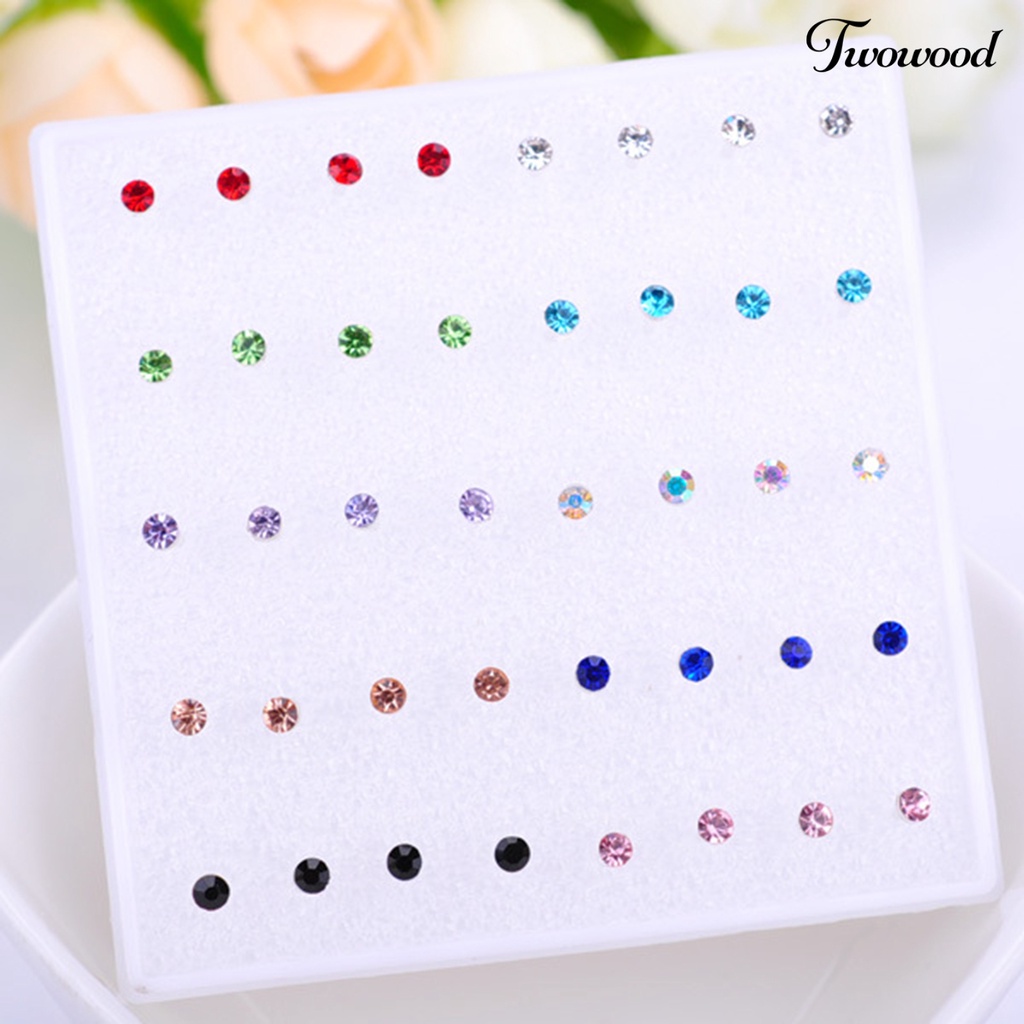 20 Pasang Anting Stud Cubic Zirconia Shiny Multicolor Bahan Stainless Untuk Wanita