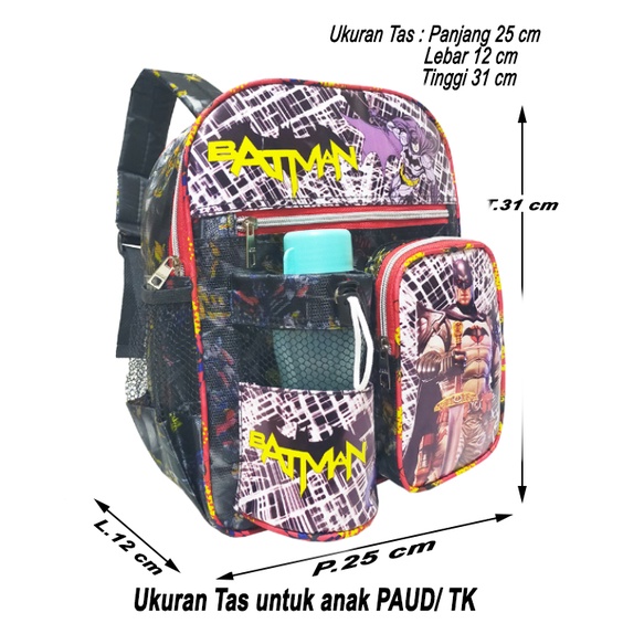 Tas Ransel anak Sekolah PAUD/TK karakter BATMAN free botol // Tas ransel BATMAN