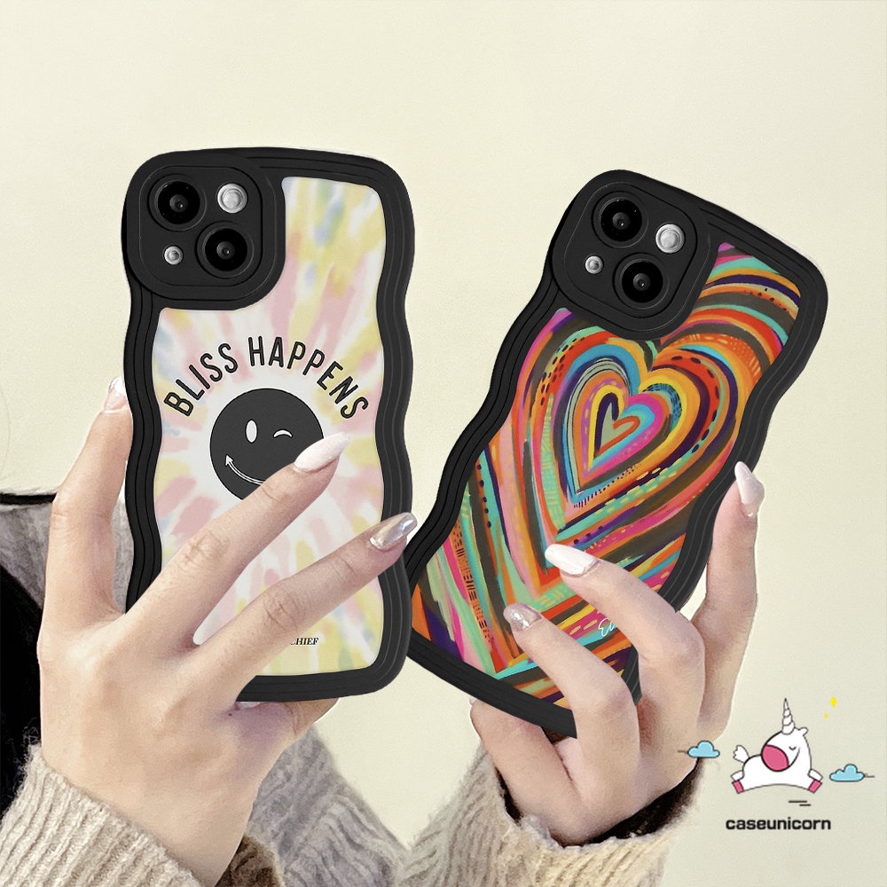 Wavy Edge Case Realme C53 C55 10 C35 C15 C25s C12 C25Y C25 C21Y C30 C33 C11 8i 8 8pro 9 9i 5 6i 5i 9pro+7 7i C3 C1 C20A C20 Gradasi Warna Warni Love Hati Rainbow Smiley Soft Cover