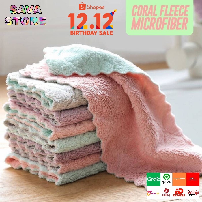 KAIN LAP PIRING ANTI MINYAK TEBAL / KAIN LAP MICROFIBER DAPUR LAP CUCI PIRING GELAS CORAL FLEECE