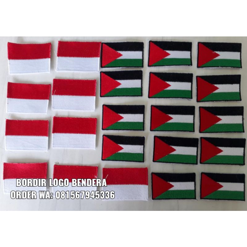 logo bordir bendera merah putih palestina emblem hem baju kemeja
