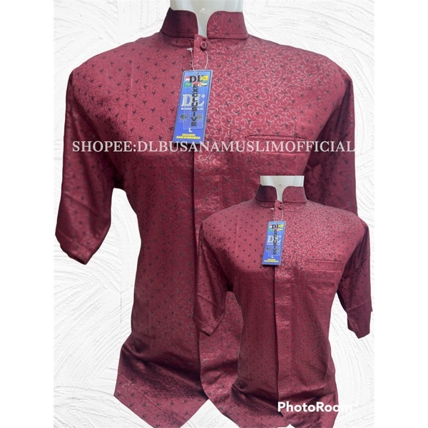 Baju Koko DL/ Baju Muslim DL Lengan Pendek Motif Keris warna merah maroon