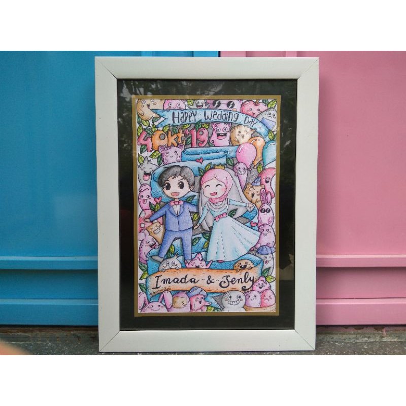 

1. Gambar doodle / kado doodle / hadiah wisuda / wedding / ultah / kado murah / doodle art murah