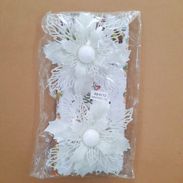 

Dekorasi Bunga Natal Isi 2 Besar Hiasan Pohon Natal Merah Gold Flower - 2 PUTIH AB-6173