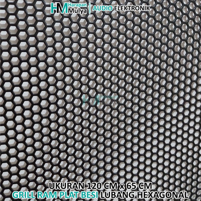 Grill Besar / Ram Panjang Plat Penutup Box Speaker Besi Lubang Segienam Hexagonal 120x65 cm