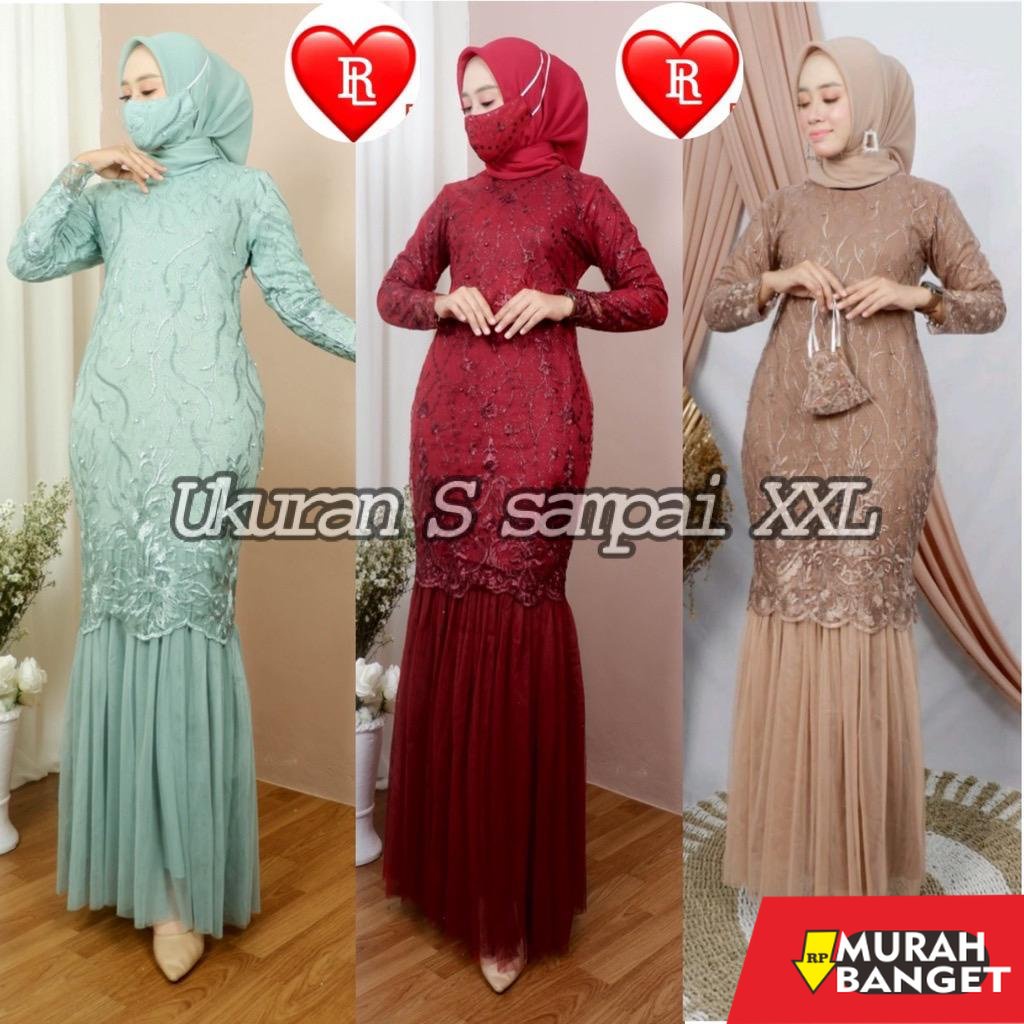 model gamis kombinasi polos terbaru 2022 RED LOVE 136/(TERMURAH)/ GAMIS DUYUNG TUTU BRUKAT TILE MUTI