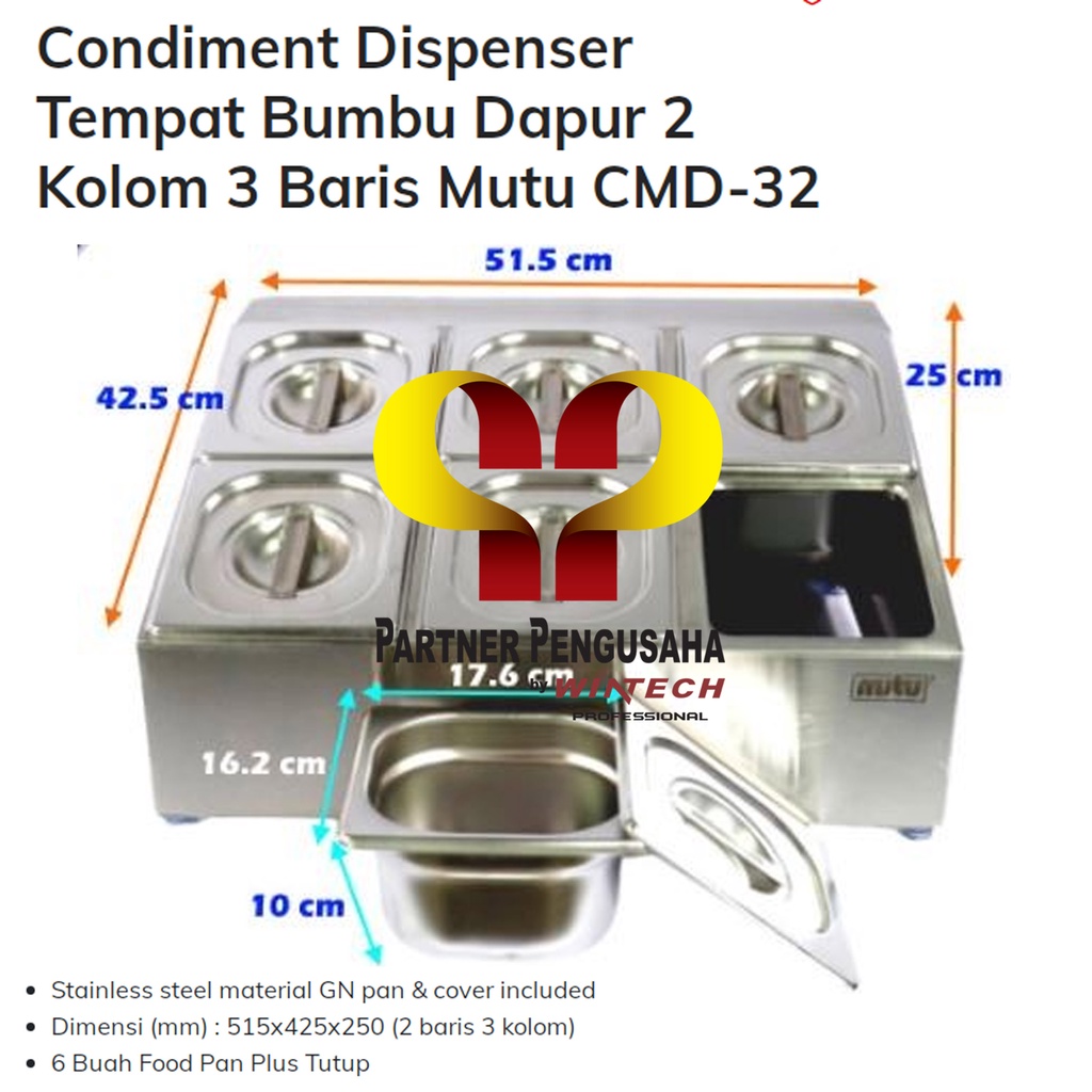 Mutu CMD-32 Condiment Dispenser Tempat Bumbu Stainless Steel Restoran - Topping Wadah Es krim