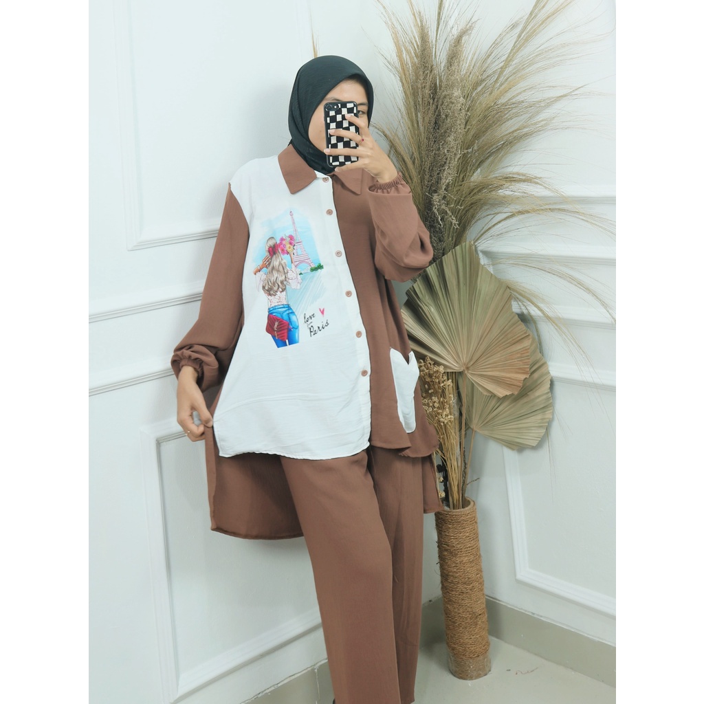 NAOMI SET BAHAN CRINKLE AIRFLOW APLIKASI SABLON UKURAN M L XL XXL SETELAN WANITA CASUAL 2022  ONE SET WANITA KOREAN STYLE CELANA WANITA DAN ATASAN WANITA JUMBO HITAM