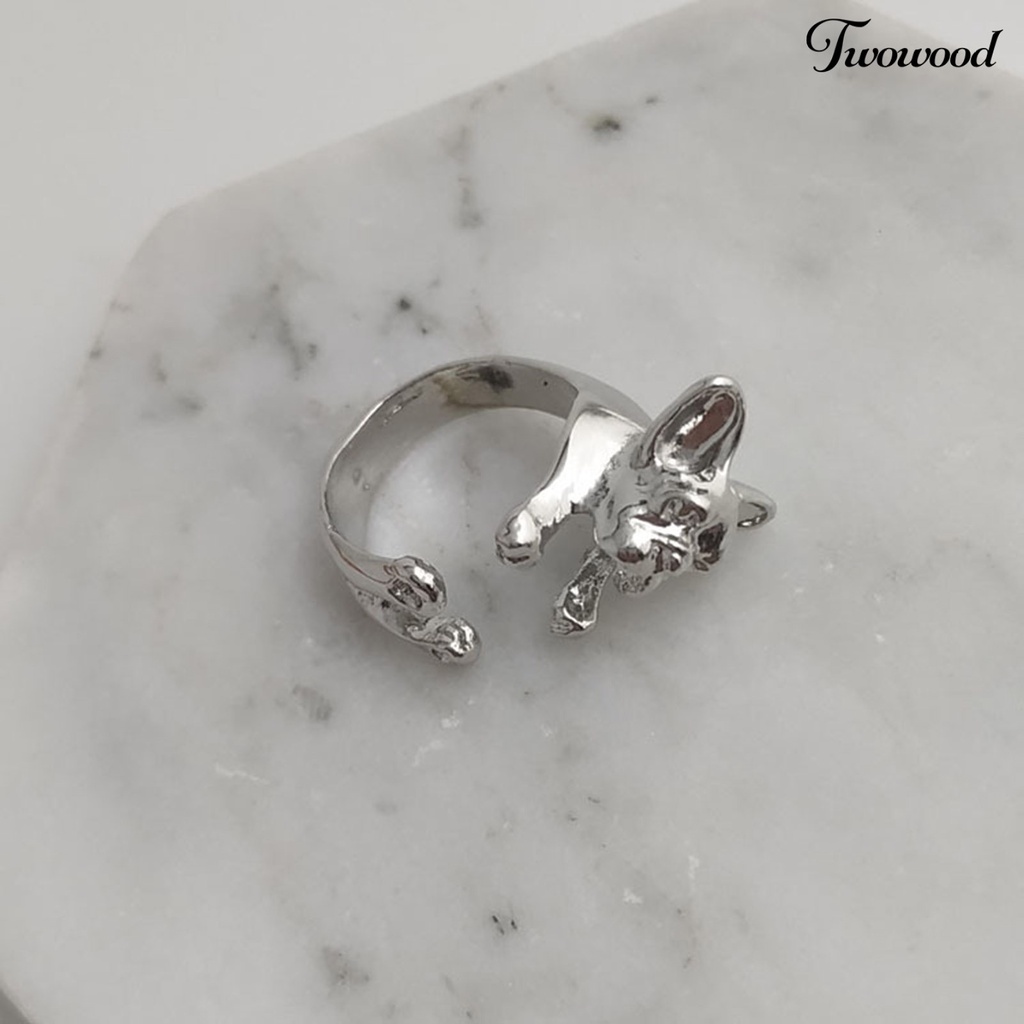 Cincin Bentuk Anjing Bulldog Bahan Alloy Gaya Vintage Untuk Wanita