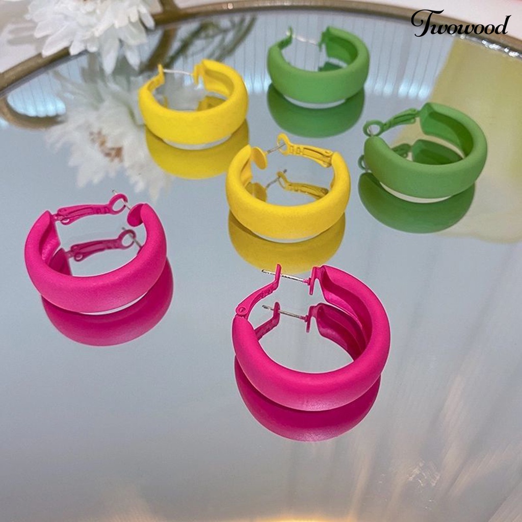 Anting Hoop Bentuk C Geometris Warna Macaron Gaya Minimalis Untuk Kencan