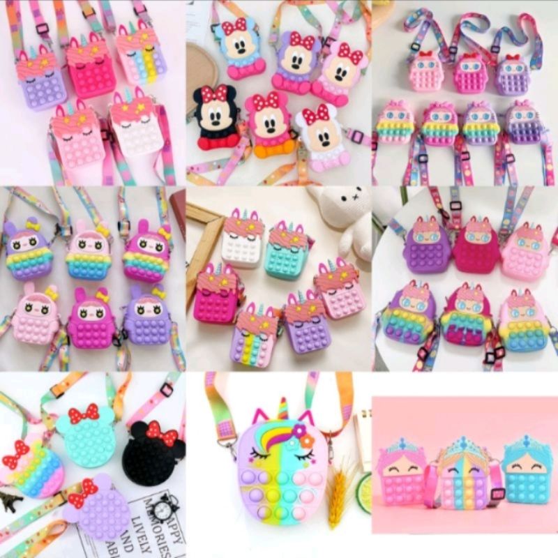 TAS POPIT/TAS JELLY IMPORT ANAK KARAKTER & TAS SELEMPANG POP IT UNICORN/TAS JELLY RUBBER ANAK/TAS KA