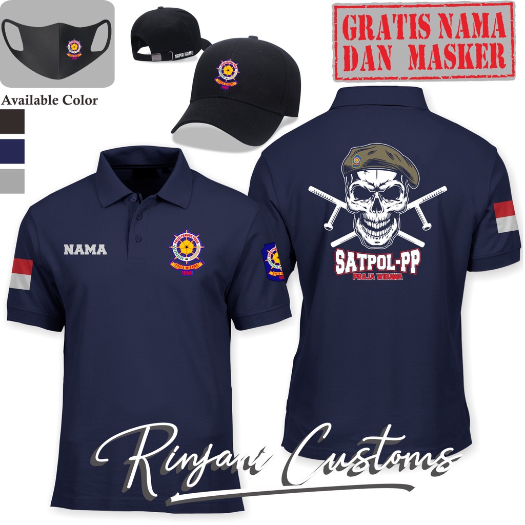 KAOS POLO POL PP 5 GRATIS NAMA DAN MASKER-POLO POLISI PAMONG PRAJA-POLO SATPOL PP