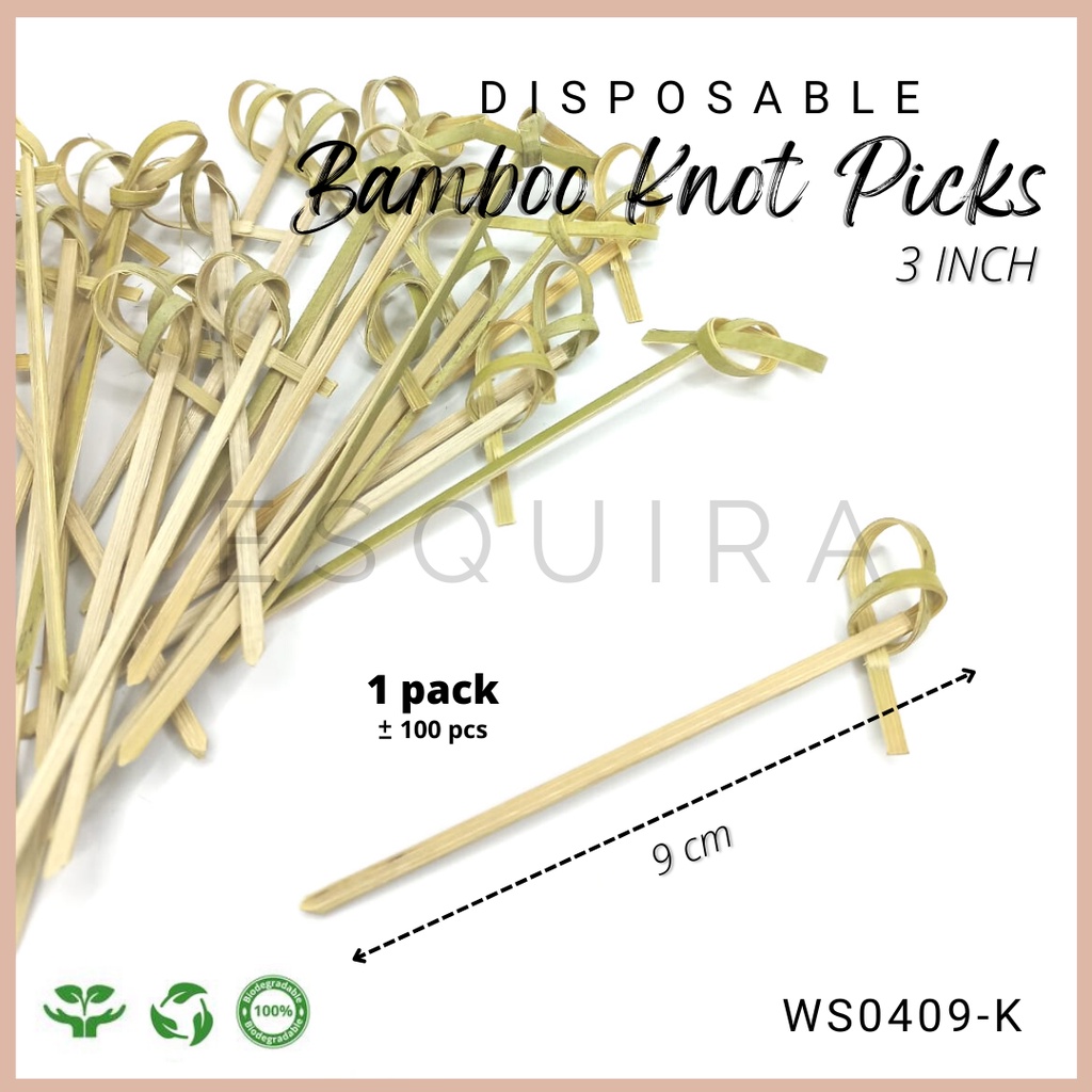 Tusuk Bambu Dessert Sekali Pakai  / Disposable Cocktail Bamboo Knot Picks 9cm / WS0409-K