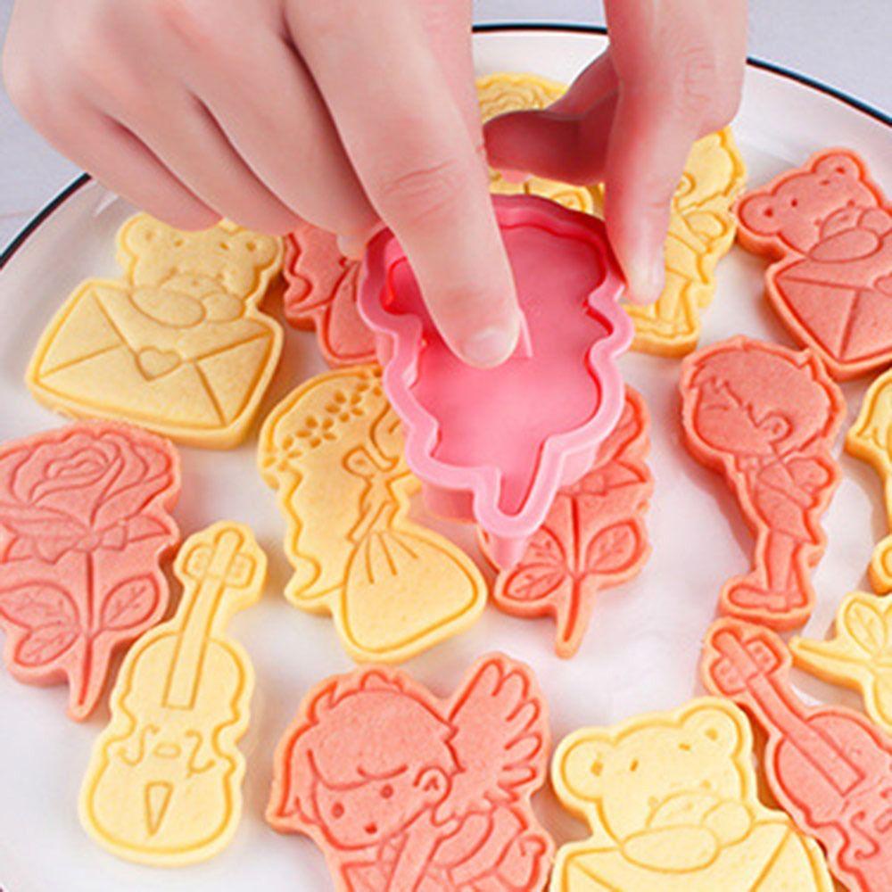 Solighter 6 Pcs/set Hari Valentine Makanan Fondant Kue Alat Gitar Cupid Cetakan Kue Amplop Bunga Mawar Cookie Cutter