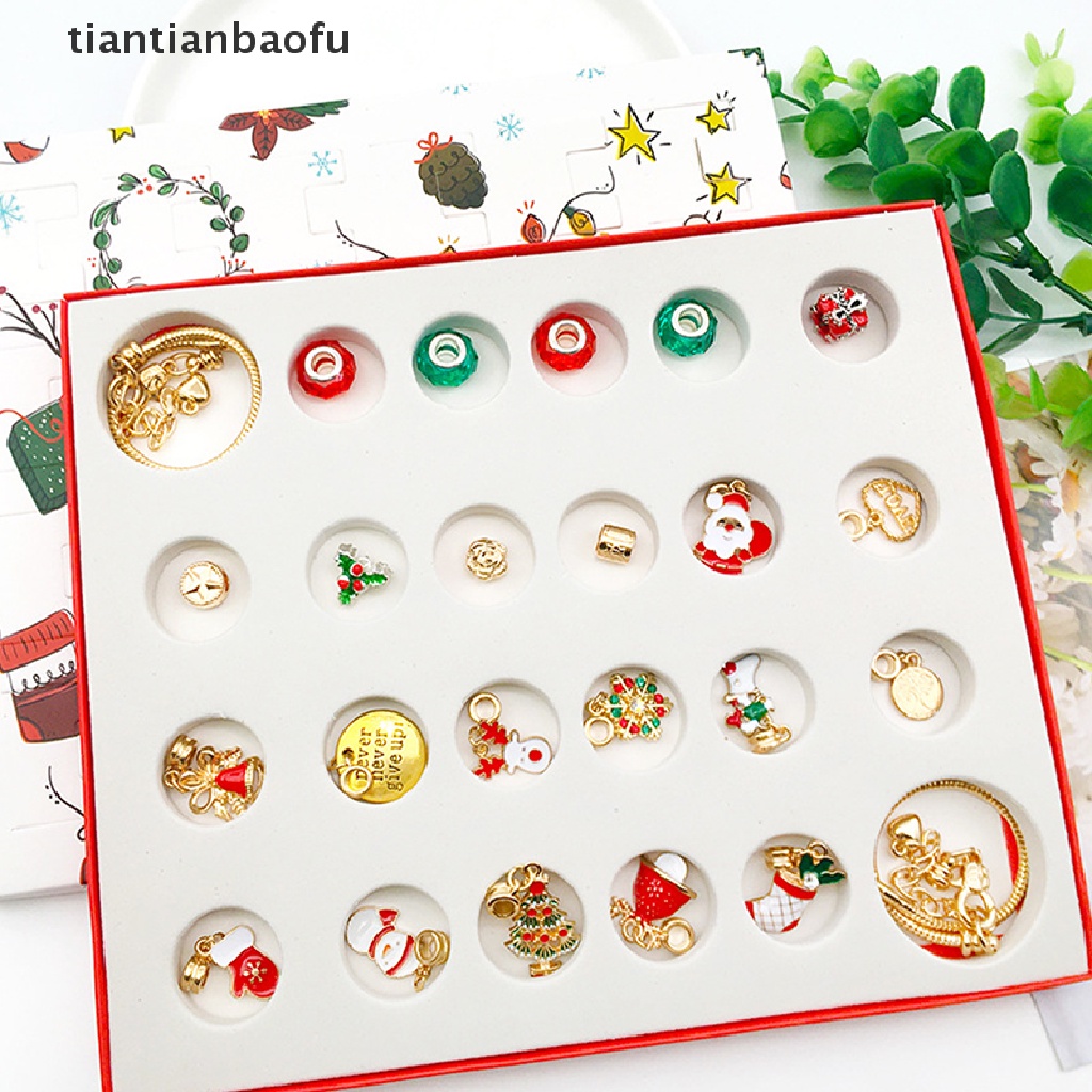 24pcs Liontin Kalung Gelang Tema Natal Countdown Advent Kalender DIY Untuk Hadiah Kejutan