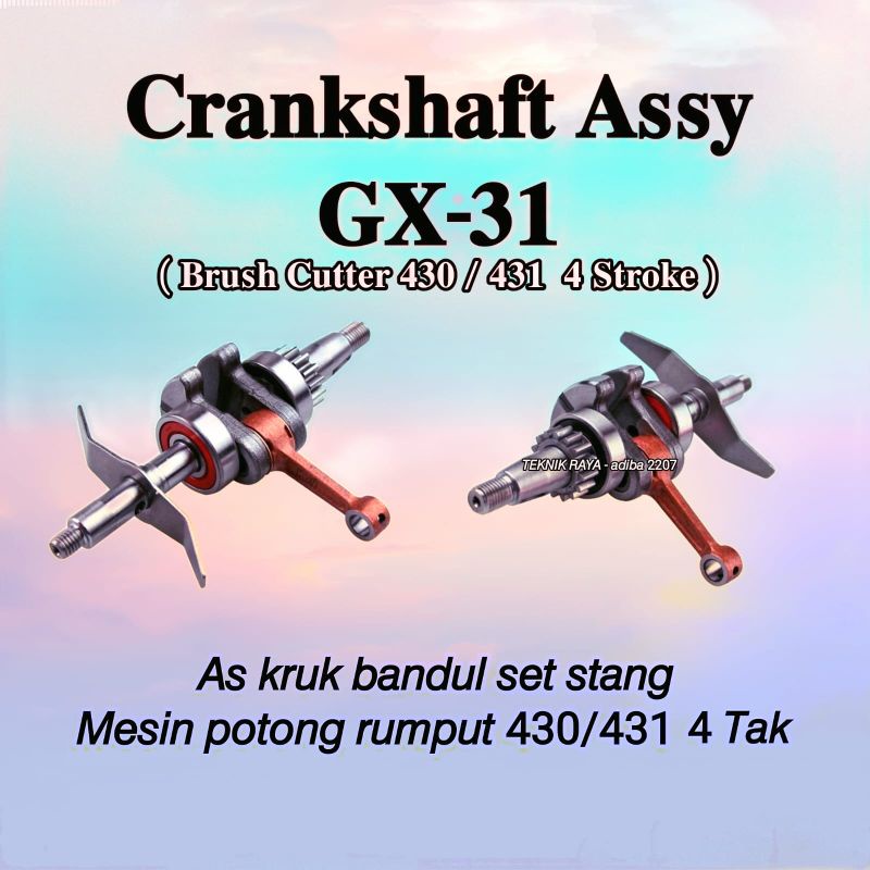As kruk mesin potong babat pangkas rumput gendong 4 tak - crankshaft assy GX31 GX 31 431 193F GT32 M