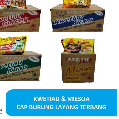 

1 Dus Isi 20 Bungkus Kwetiau Kuah / Goreng / Siram / Miesoa Kuah Cap Burung Layang Terbang