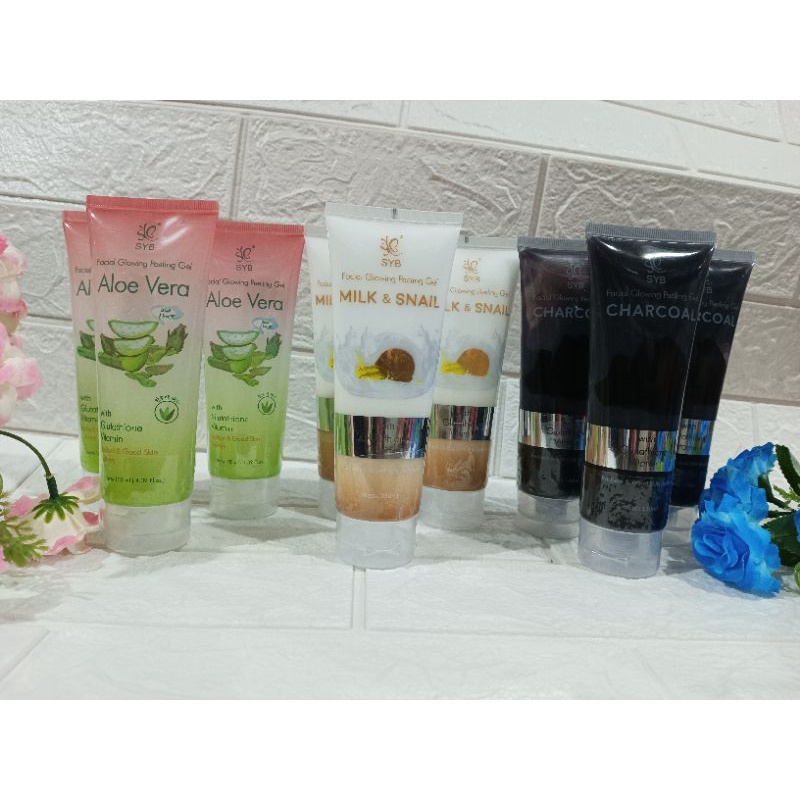 Jual SYB Facial Glowing Peeling Gel Aloevera// Charcoal // Milk & Snail