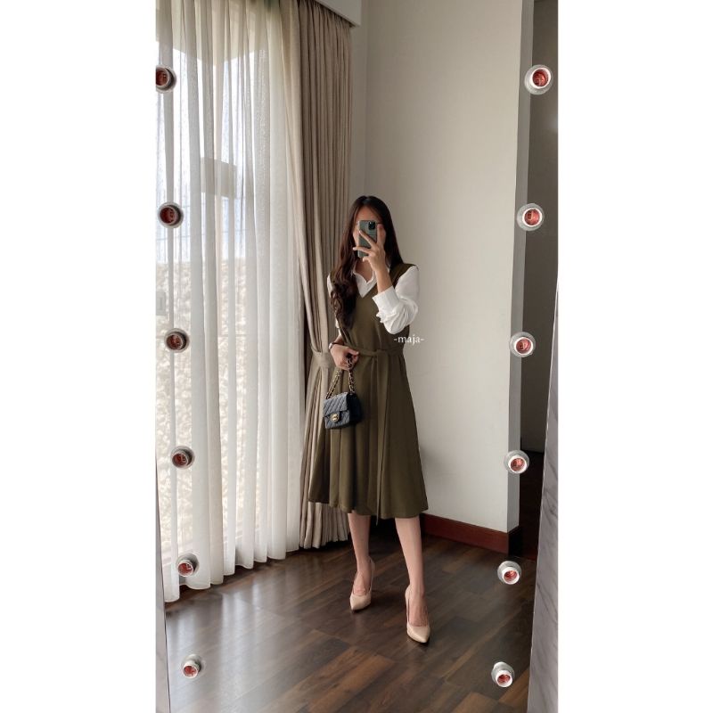 hanako dress panjang 110 cm model v neck dress