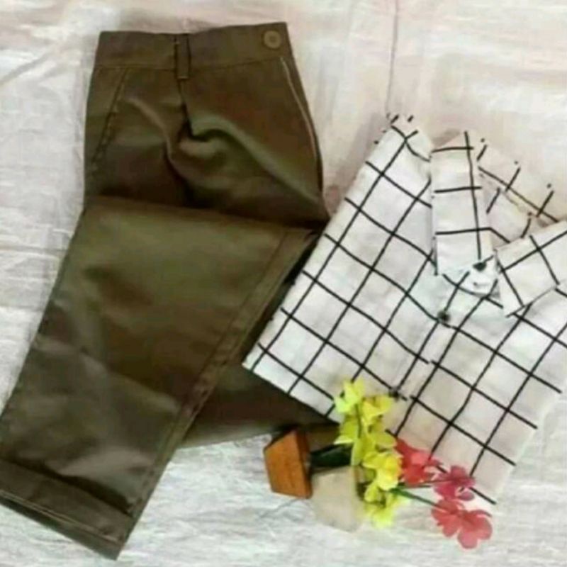 TERMURAH SETELAN BAGGY PANTS KEMEJA MONALISA MOTIF KOTAK-KOTAK TERLARIS // TONNI DJAYA