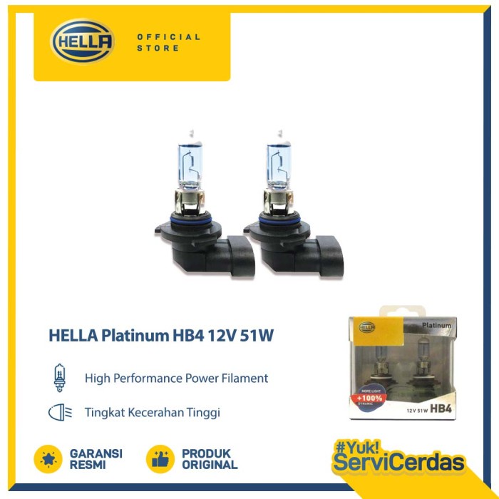 HELLA Bohlam Mobil HB4 12V 51W +100% Platinum - Bohlam Mobil / Lampu Mobil