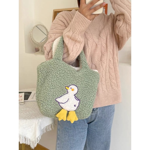 [LITTLE DAISY] YOONA TOTE BAG (1 TAS 2 WARNA) / TAS BULU WANITA FASHION IMPORT / KOREAN FUR TOTE BAG / SHOULDER BAG / TAS BULU HALUS KULIAH SEKOLAH