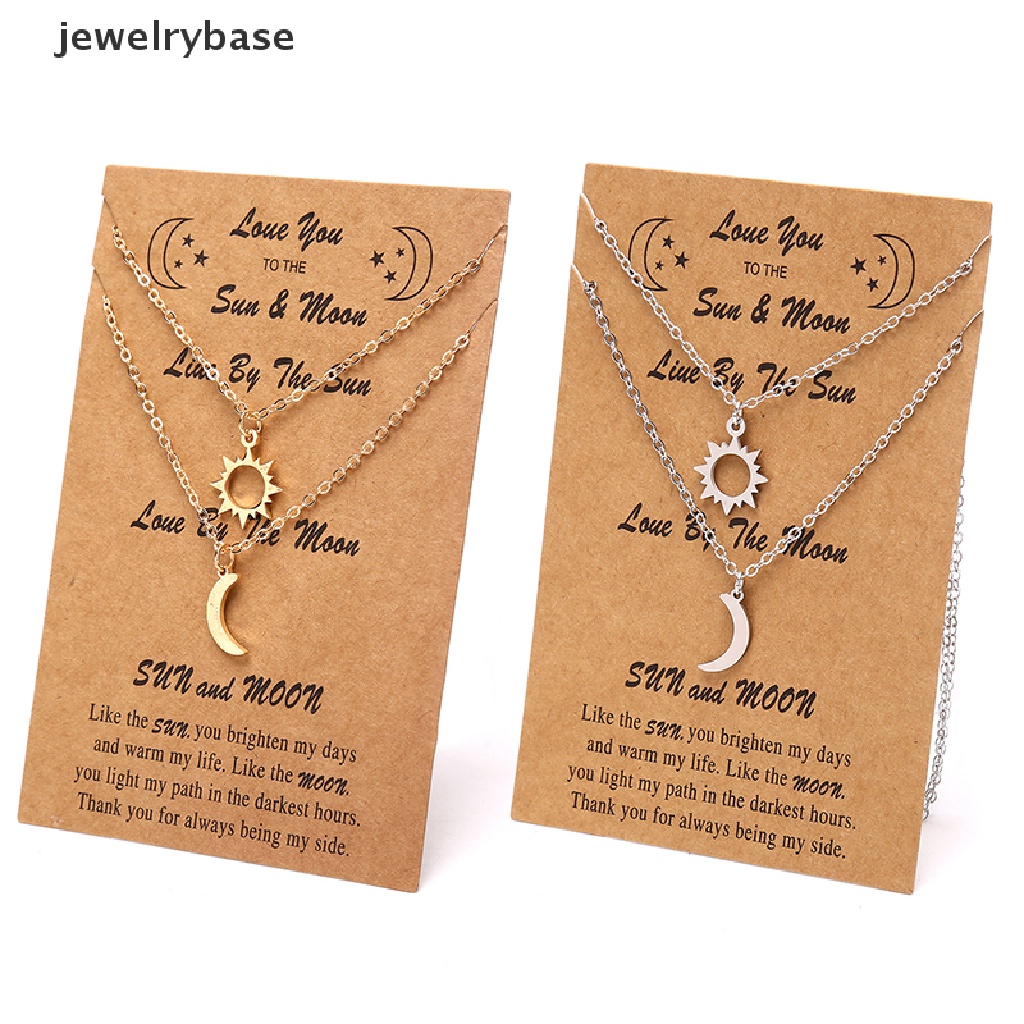 2pcs Kalung Rantai Liontin Matahari Bulan Bahan Stainless Steel Untuk Pasangan