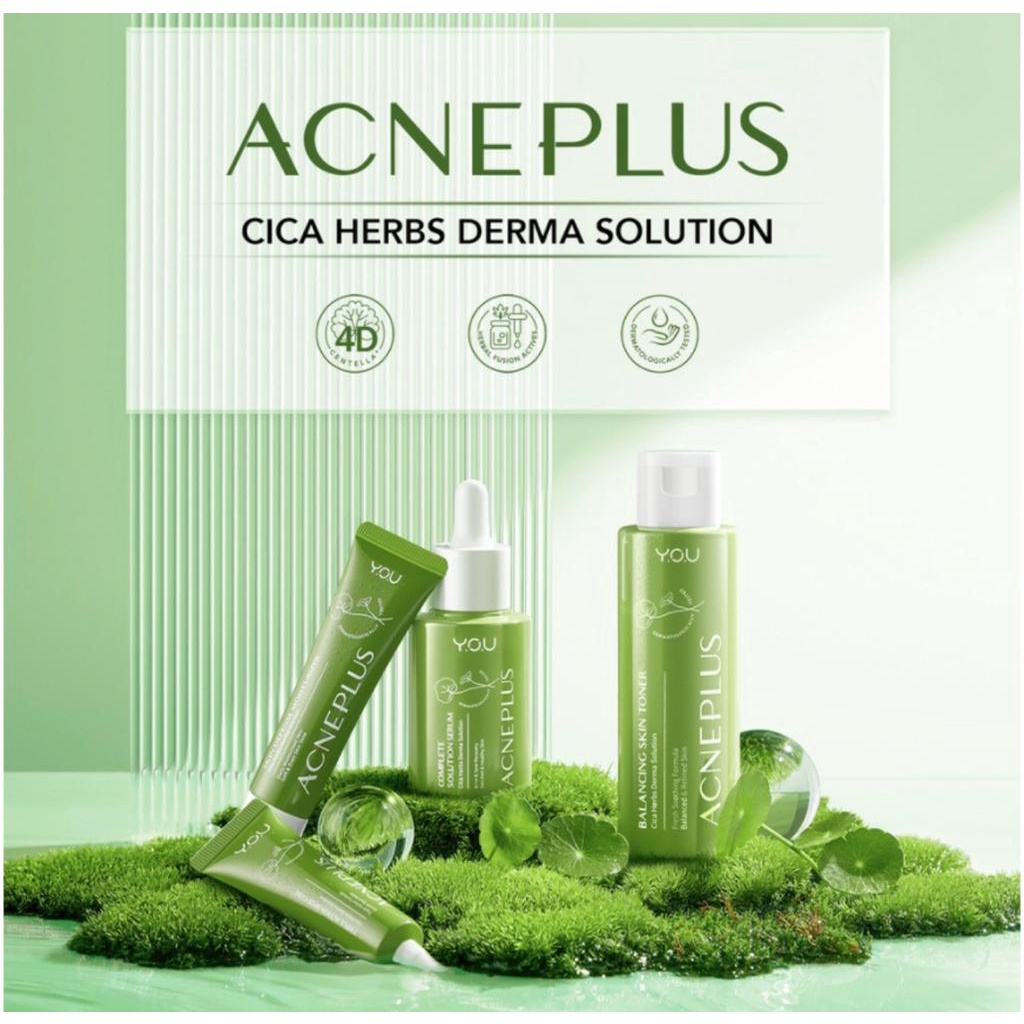 YOU Acne Plus Cica Herbs Derma Solution | ACNEPLUS Toner Spot Care Serum Moisturizer BPOM