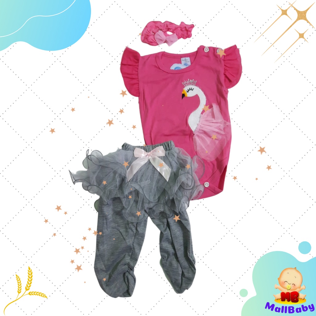 Setelan Jumper Bayi Perempuan Celana Legging Tutu Buka 3 6 9 12 Bulan Swan