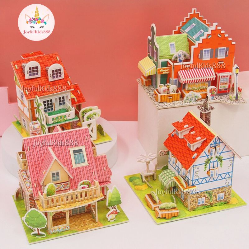 Mainan Edukasi Anak Puzzle 3D Miniatur DIY Jigsaw Kecil Part 6 Seri Exterior Bangunan Rumah