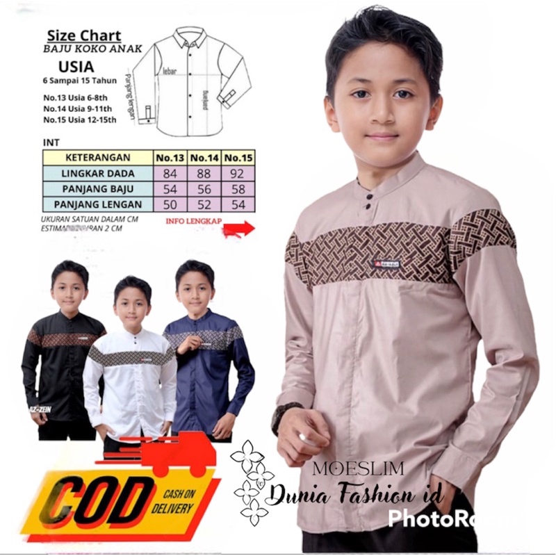 Baju Koko anak remaja SD SMP kombinasi batik | koko gus azmi | baju koko anak