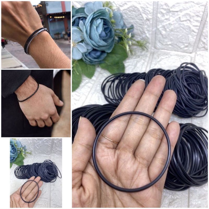 WB280 Gelang Karet Hitam Bulat Black Rubber Bracelet