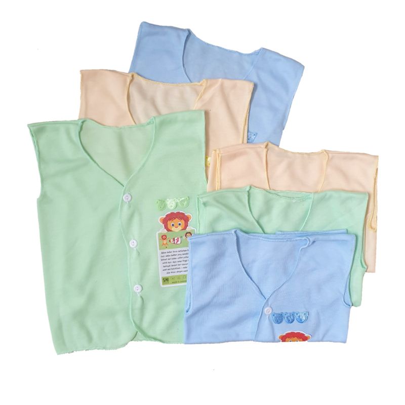 (6Pcs) Baju Bayi  E77 SNI Kemeja Kaos Bayi Newborn 0-5 Bulan Excellent77 Polos Tangan Buntung