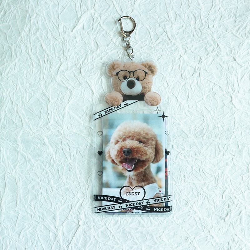 1/4pcs Lucu  Bear Card Holder Pemegang Kartu Kartun Kacamata Beruang Pas Foto Pelindung Idol Foto Lengan ID Kartu Kredit Bank Tas Liontin