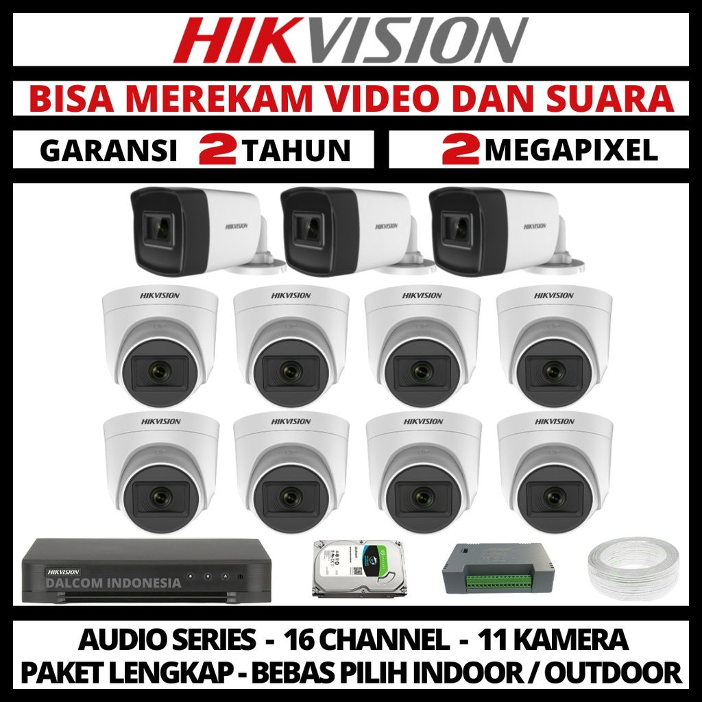 PAKET CCTV HIKVISION 2MP 16 CHANNEL 11 CAMERA TURBO HD 1080P KAMERA CCTV &amp; DVR FULL HIKVISION