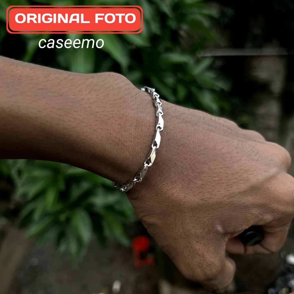 Gelang Titanium Pria Wanita Silver Gelang Cowok Cewek Rantai Kecil