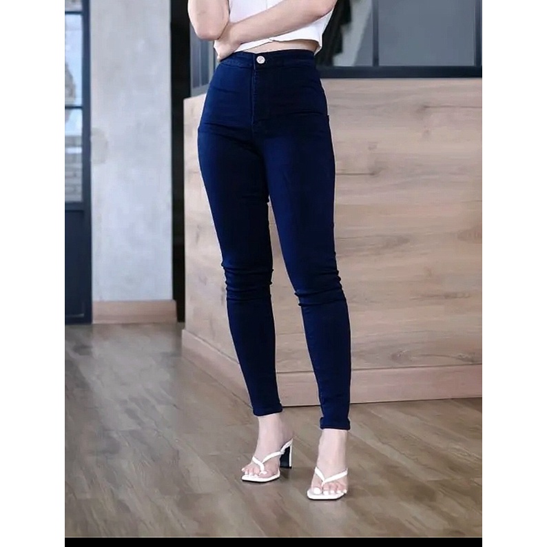 YAOSHI - Celana Panjang Jeans Wanita  highwaist Jeans Polos Basic Melar &amp; Ngaret ( BAHAN GOOD QUALITY )