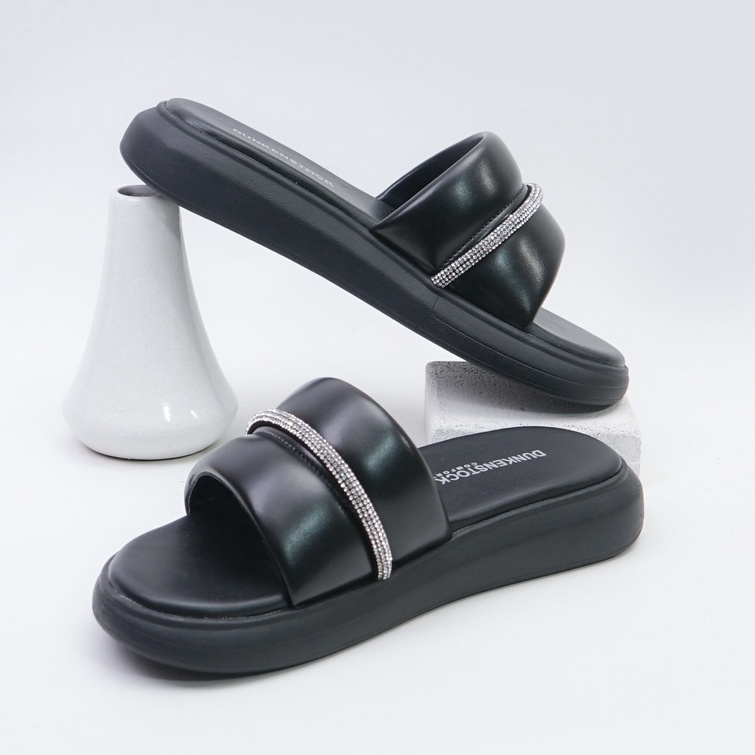 LAPEPA YUK - Dunkenstock AGNES Sandal Wanita Tinggi 4cm Size 36 - 40 Selop Tidak Licin Sendal Beleza Wedges Slop Birken Kristal Belezza 37 38 39 40 Warna ALL Black Fuschia Pink Belleza Kekinian Premium Terbaru Shoes Ori Original Mall Official Store