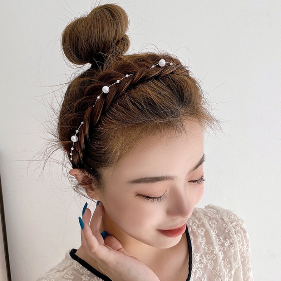 Bando Rambut Model Kepang Hias Mutiara Gaya Korea Untuk Wanita